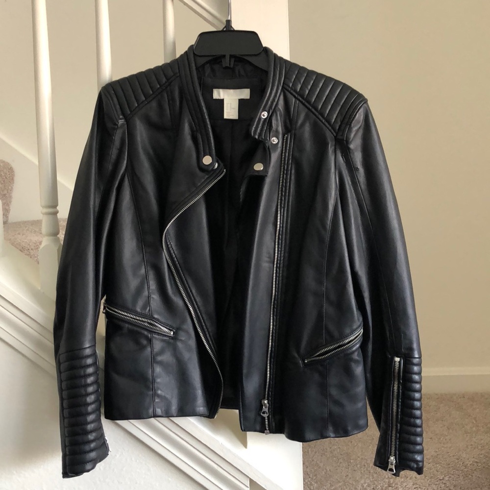 Womens H&M Faux Leather Moto Jacket, size US 10